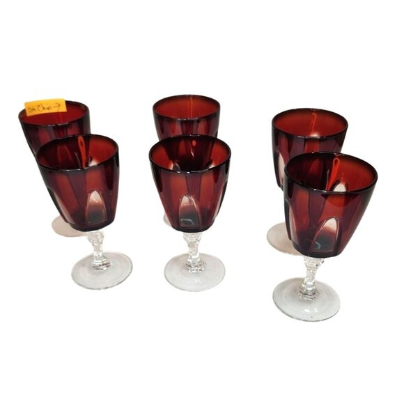 Cristal DArques-Durand Gothic Ruby Red Wine Glasses Cut Clear Stem Lot Of 6 - Picture 13 of 13
